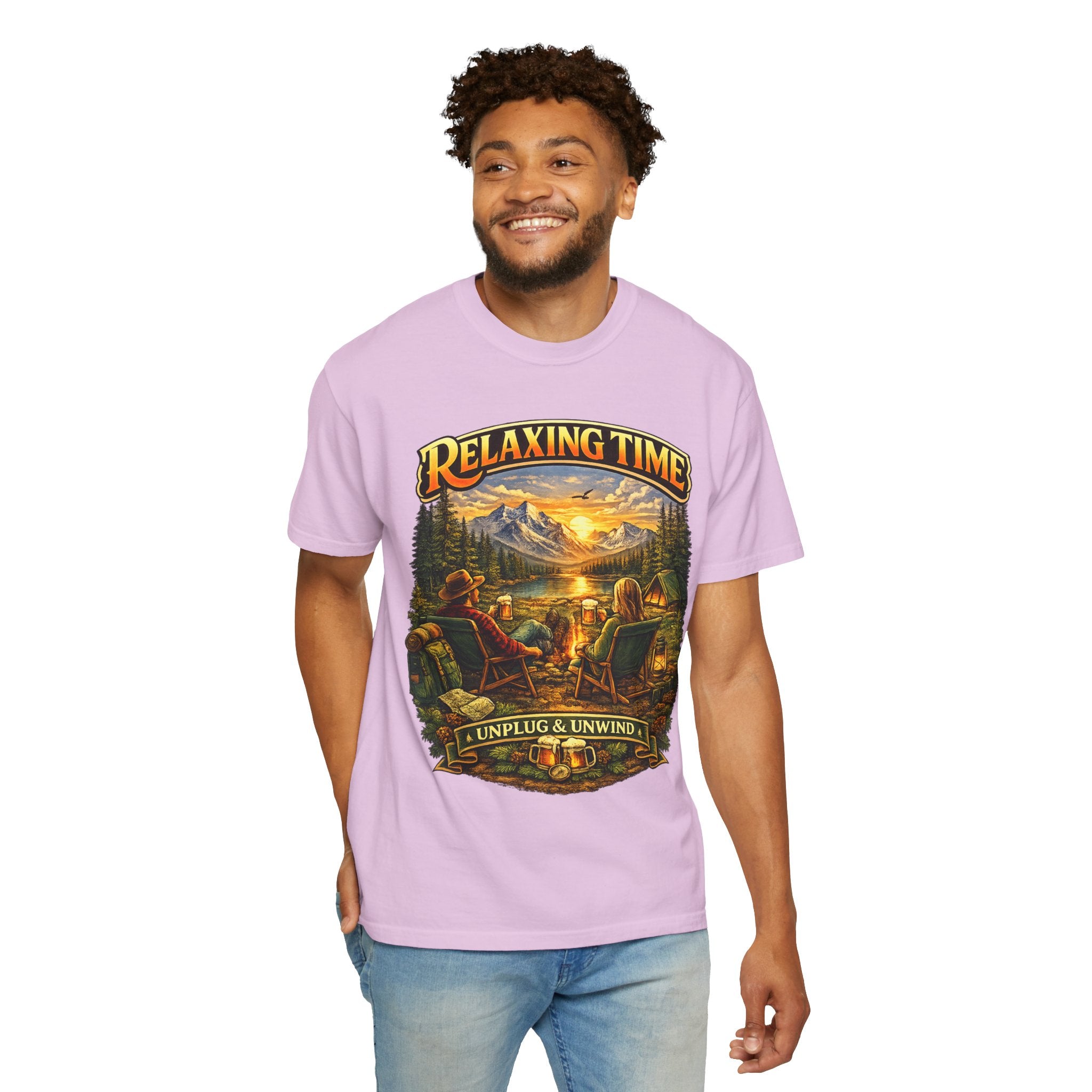Relaxing Time T-Shirt — "Unplug & Unwind" Camping Graphic Tee
