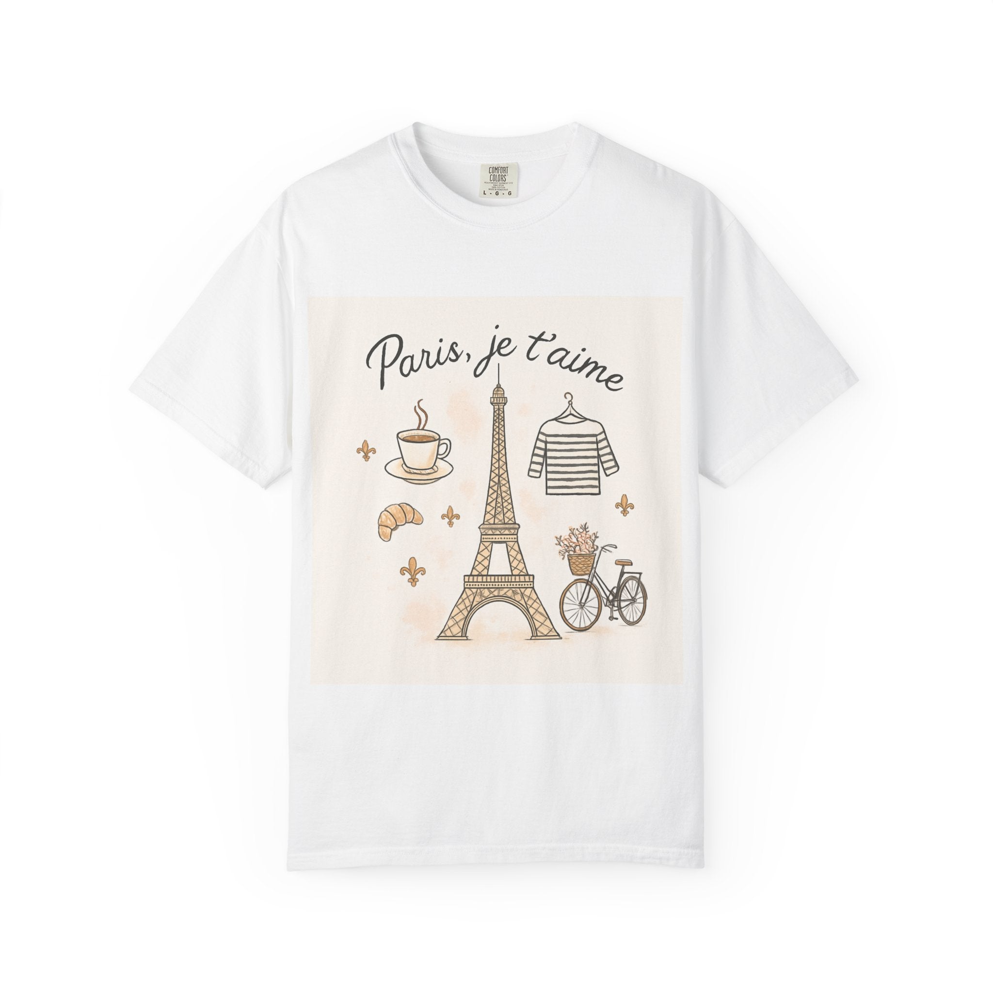 Paris Je T'aime T-Shirt — Eiffel Tower Café Bicycle Graphic Tee
