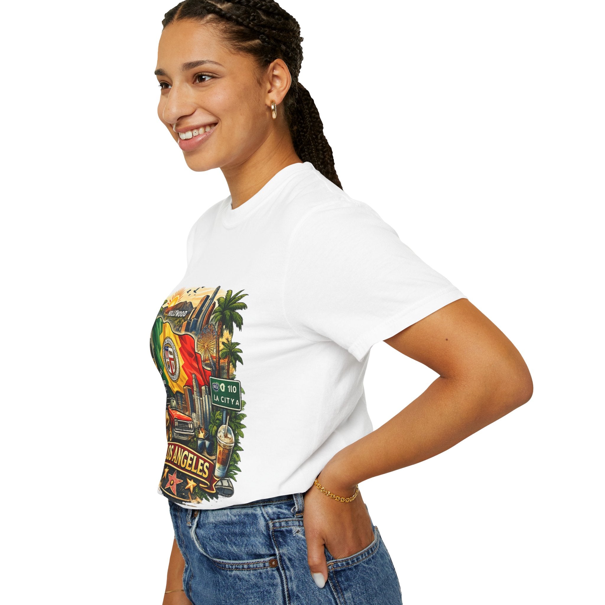 Los Angeles Vintage Graphic T-Shirt — LA Cityscape & Palm Trees Design