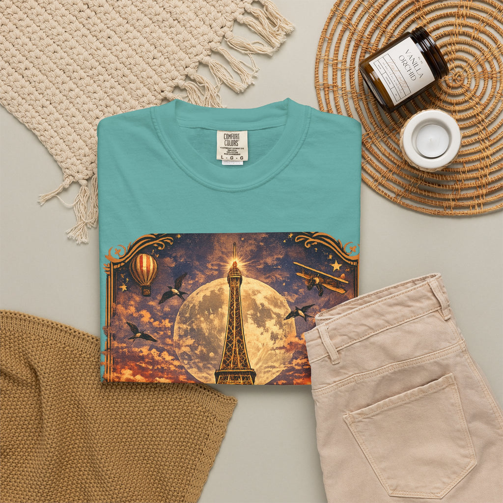 Eiffel Tower Paris Vintage Travel T-Shirt — Moonlit Scenic Souvenir Tee