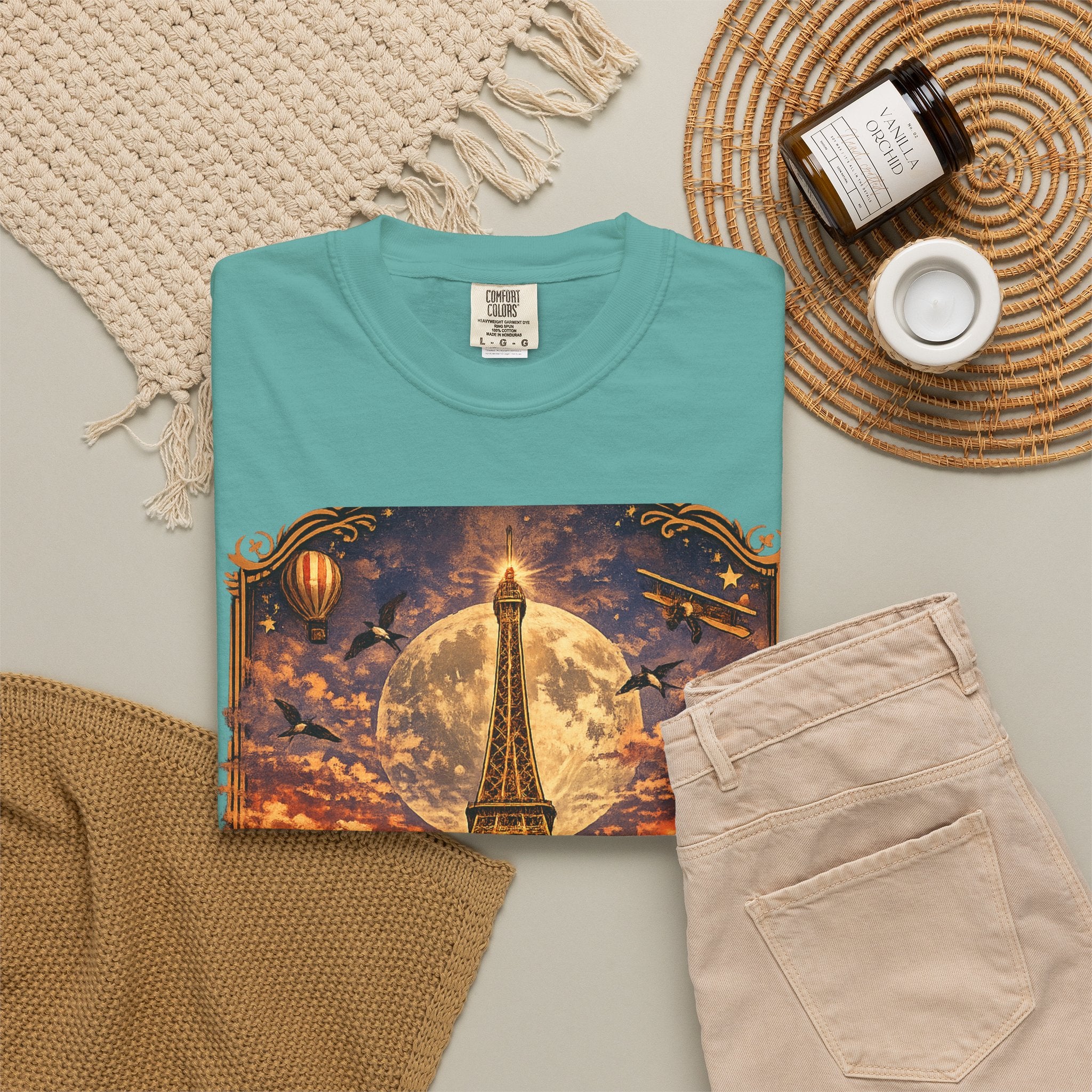 Eiffel Tower Paris Vintage Travel T-Shirt — Moonlit Scenic Souvenir Tee