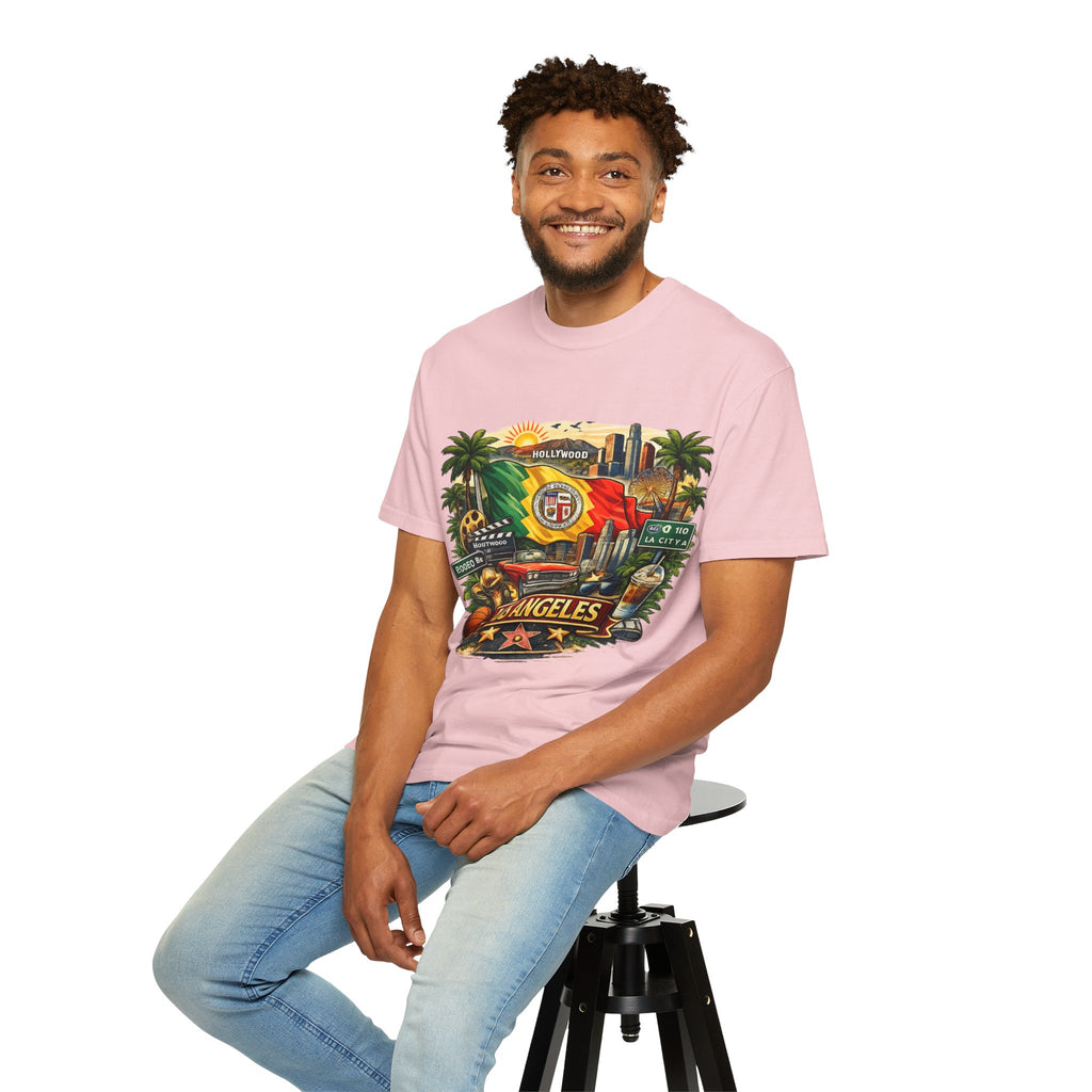 Los Angeles Vintage Graphic T-Shirt — LA Cityscape & Palm Trees Design