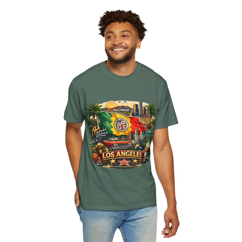 Los Angeles Vintage Graphic T-Shirt — LA Cityscape & Palm Trees Design
