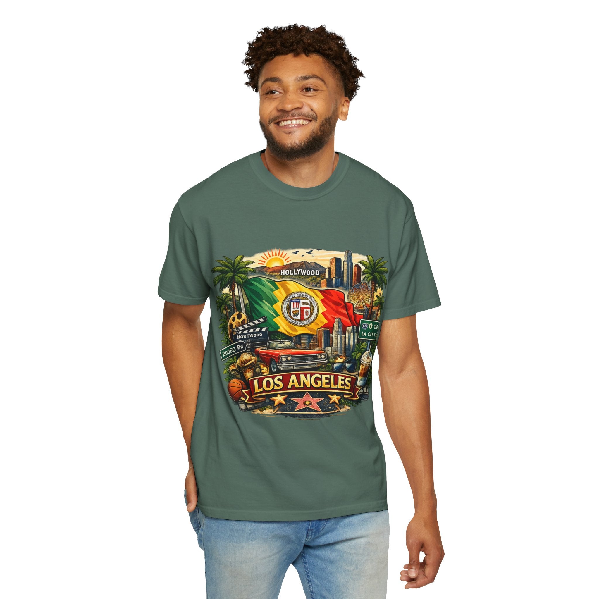 Los Angeles Vintage Graphic T-Shirt — LA Cityscape & Palm Trees Design