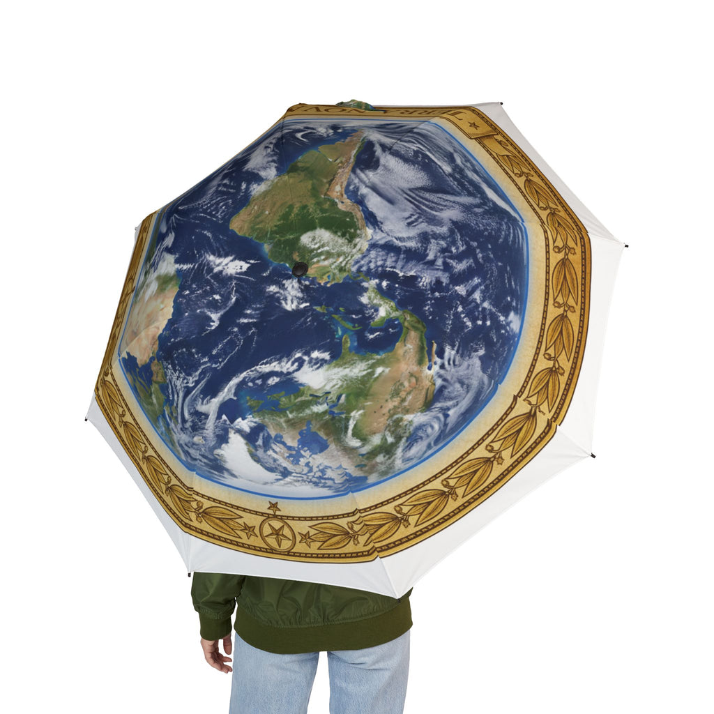 Foldable Umbrella — Vintage Map Earth Globe Print, Compact Semi-Automatic Travel Umbrella