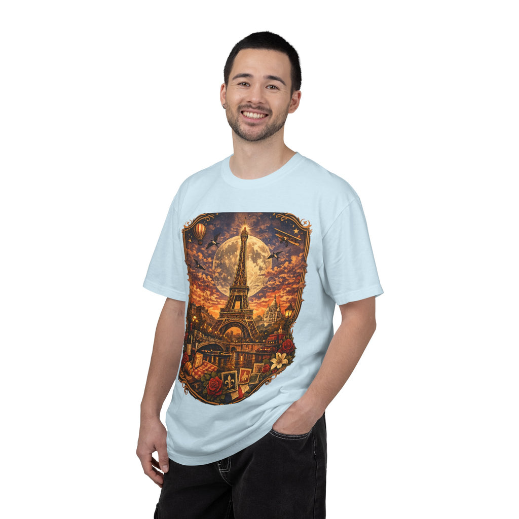 Eiffel Tower Paris Vintage Travel T-Shirt — Moonlit Scenic Souvenir Tee