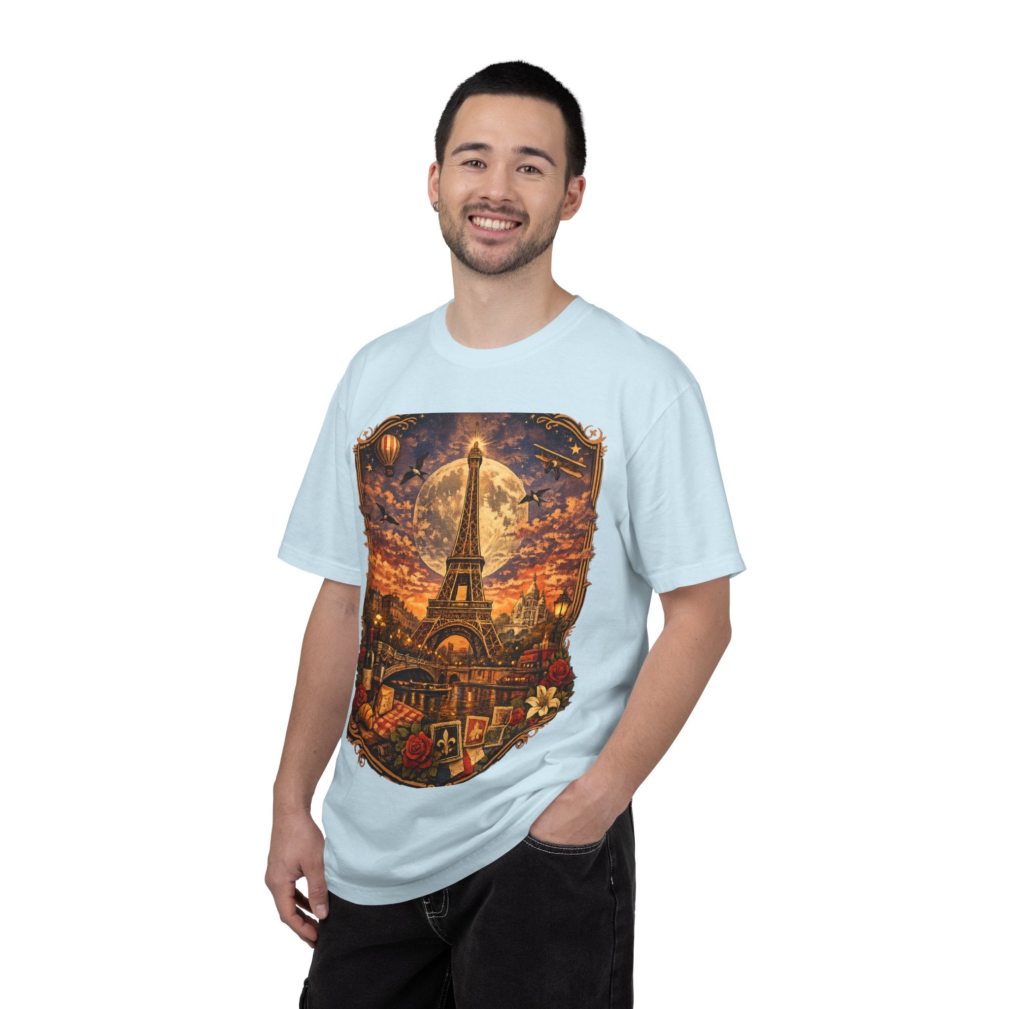 Eiffel Tower Paris Vintage Travel T-Shirt — Moonlit Scenic Souvenir Tee