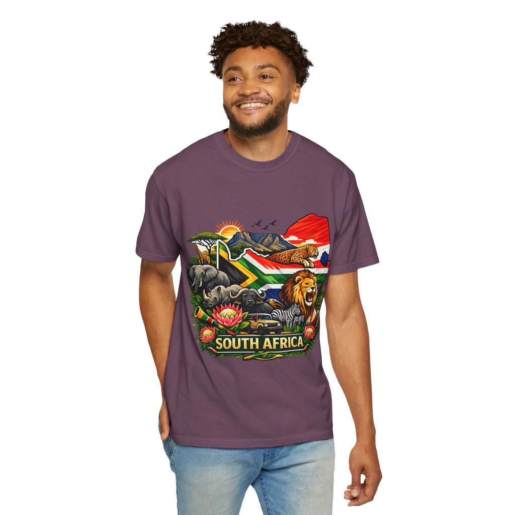 South Africa Wildlife Graphic T-Shirt — Lion, Rhino & Protea Design