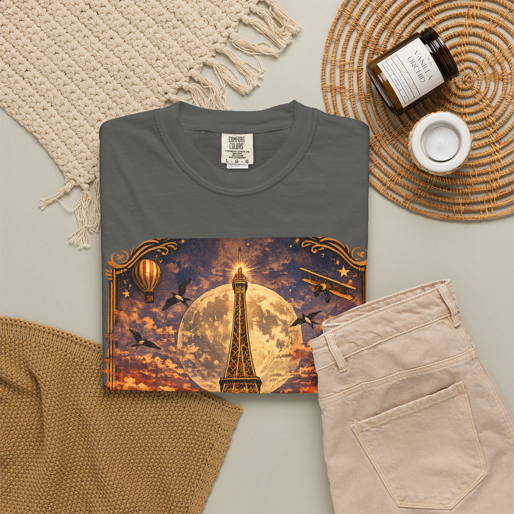 Eiffel Tower Paris Vintage Travel T-Shirt — Moonlit Scenic Souvenir Tee