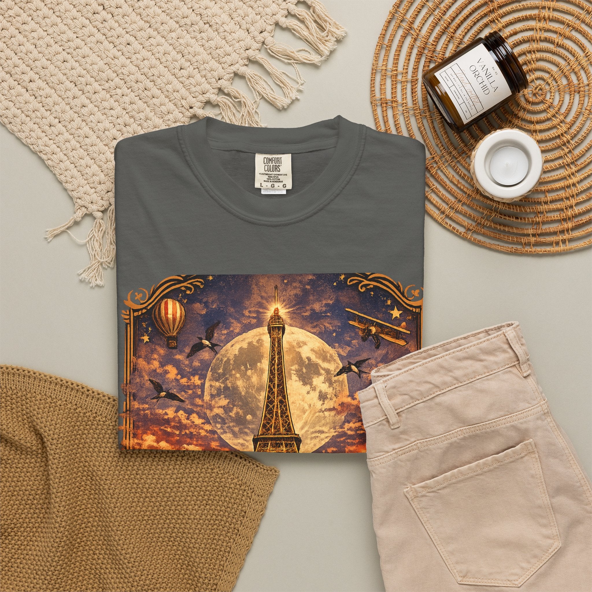 Eiffel Tower Paris Vintage Travel T-Shirt — Moonlit Scenic Souvenir Tee