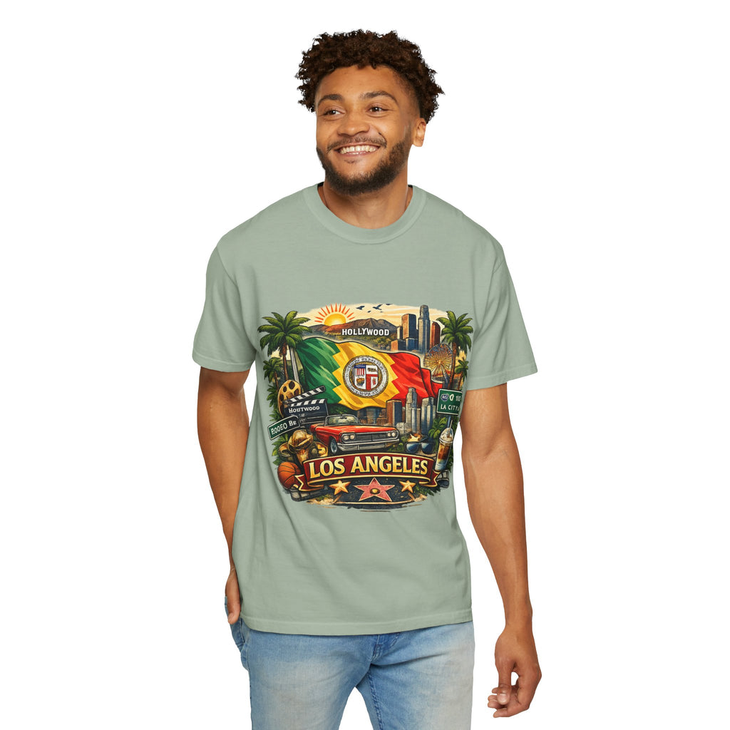 Los Angeles Vintage Graphic T-Shirt — LA Cityscape & Palm Trees Design