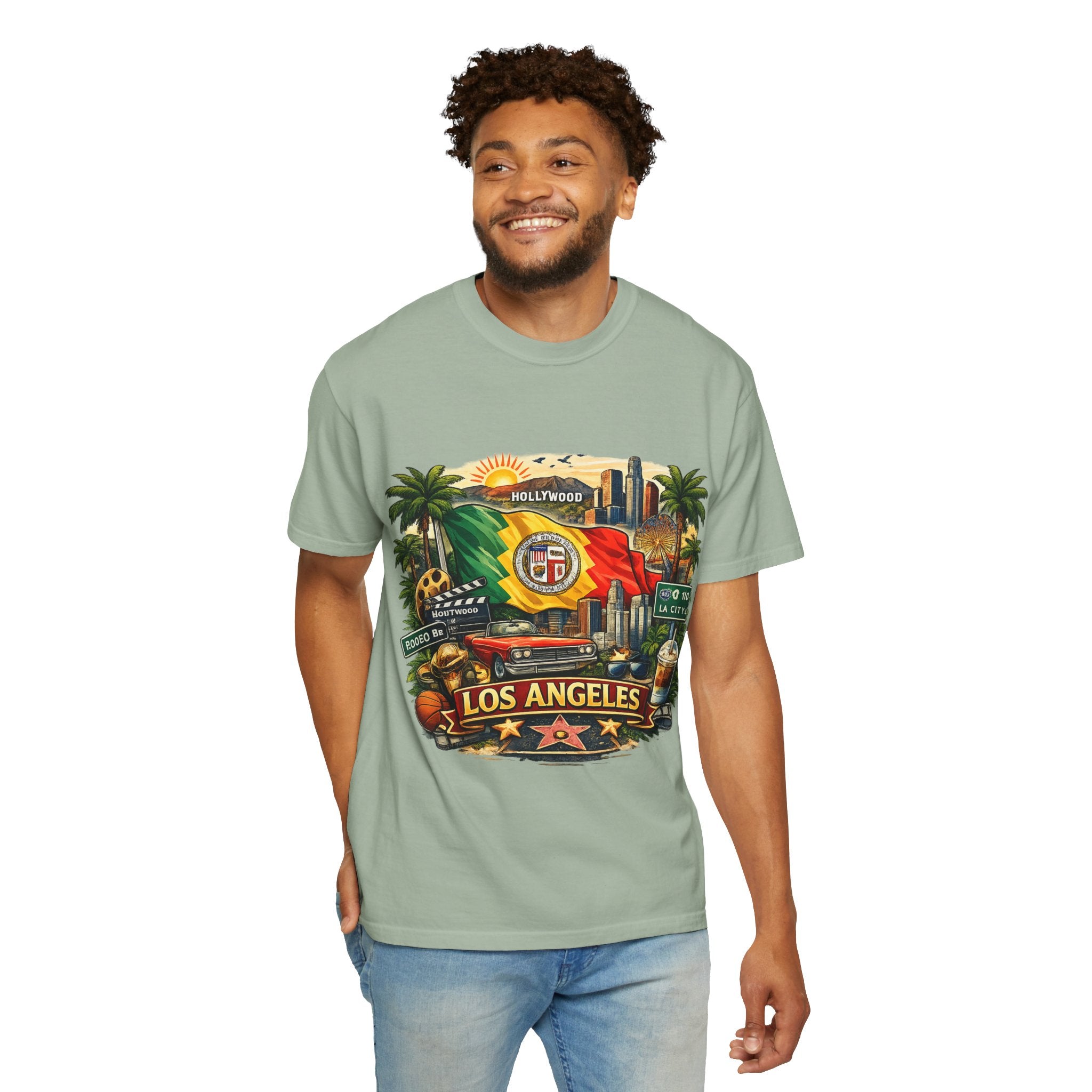 Los Angeles Vintage Graphic T-Shirt — LA Cityscape & Palm Trees Design