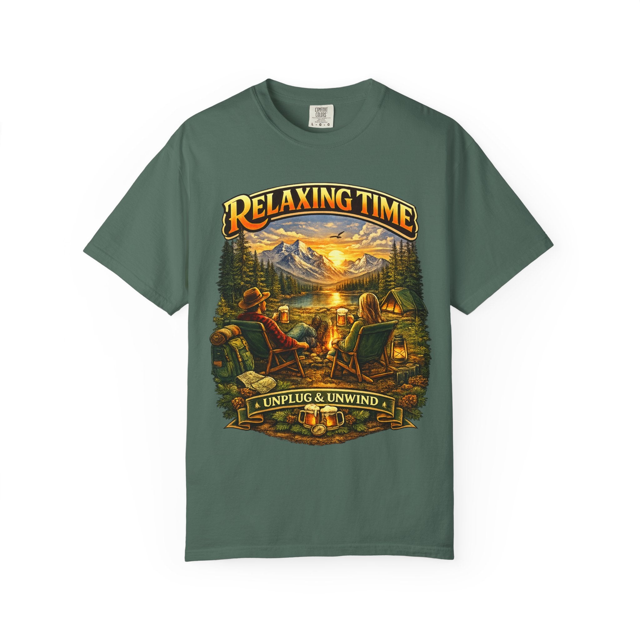 Relaxing Time T-Shirt — "Unplug & Unwind" Camping Graphic Tee