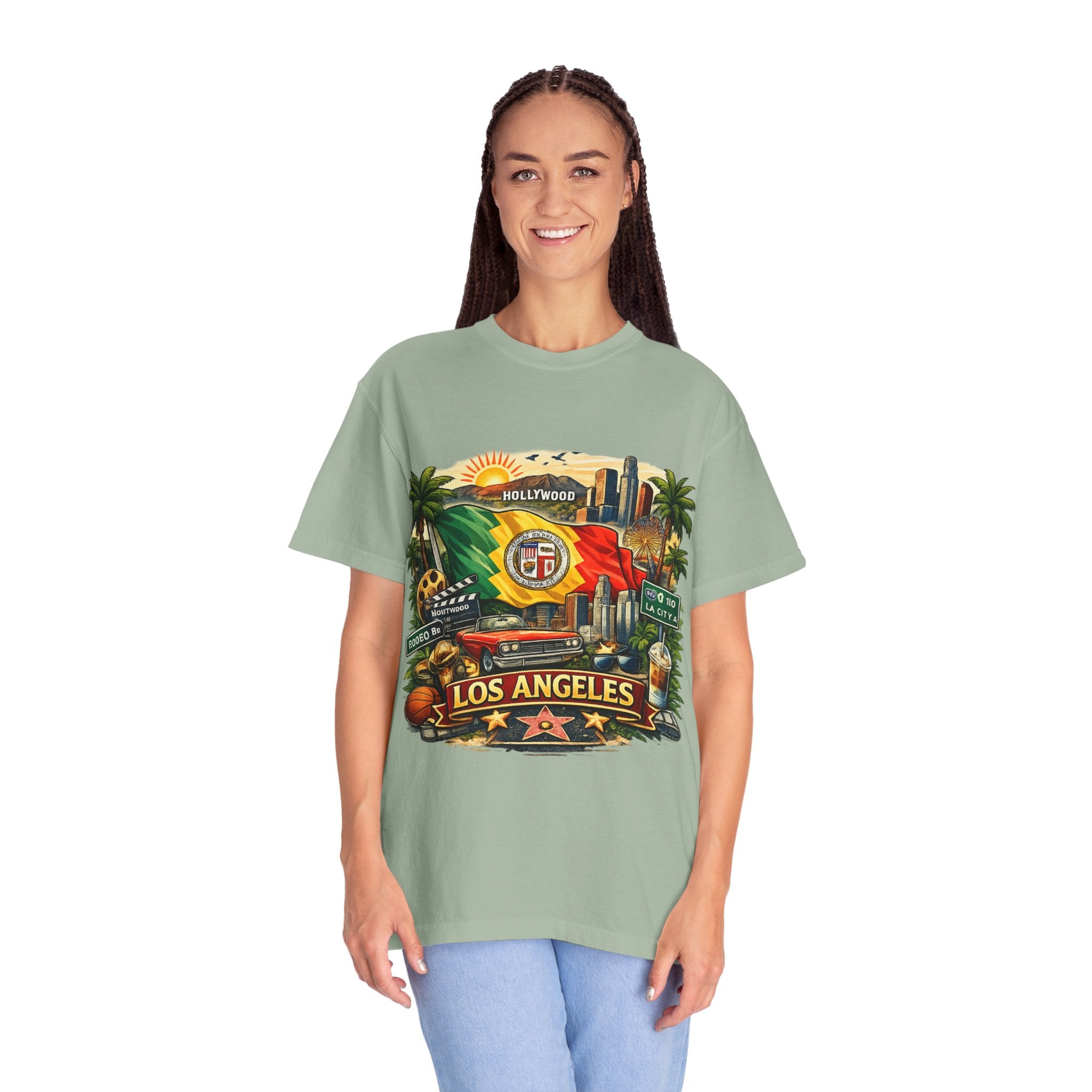 Los Angeles Vintage Graphic T-Shirt — LA Cityscape & Palm Trees Design