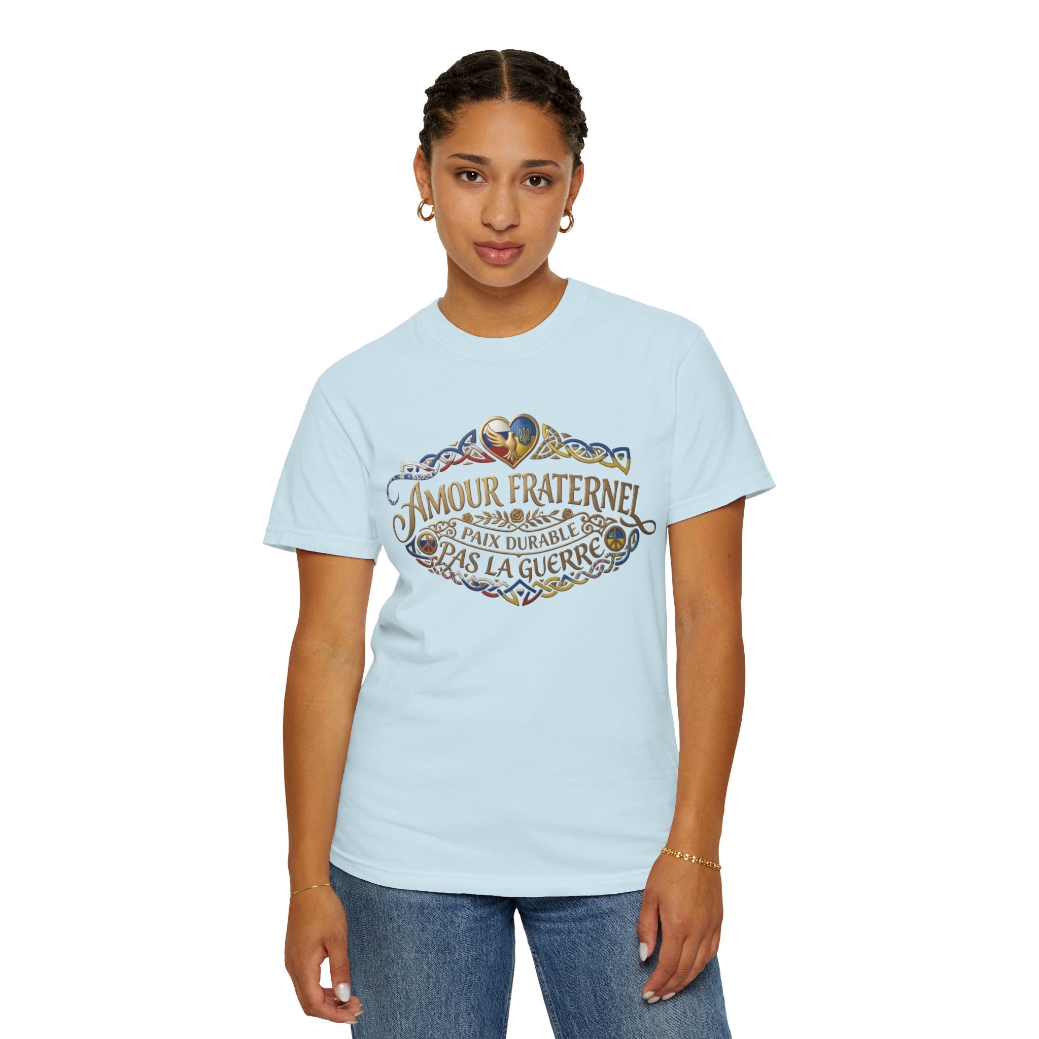 T-Shirt — Amour Fraternel "Paix Durable Pas La Guerre" Vintage Heart Peace Design