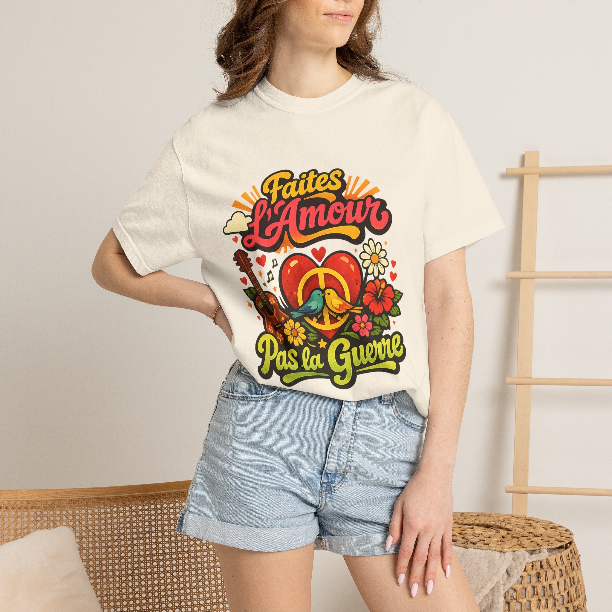T-Shirt — Faites L'Amour Pas La Guerre Retro Peace Floral Design