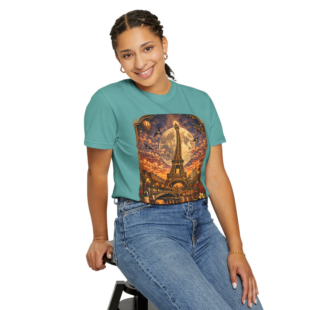 Eiffel Tower Paris Vintage Travel T-Shirt — Moonlit Scenic Souvenir Tee
