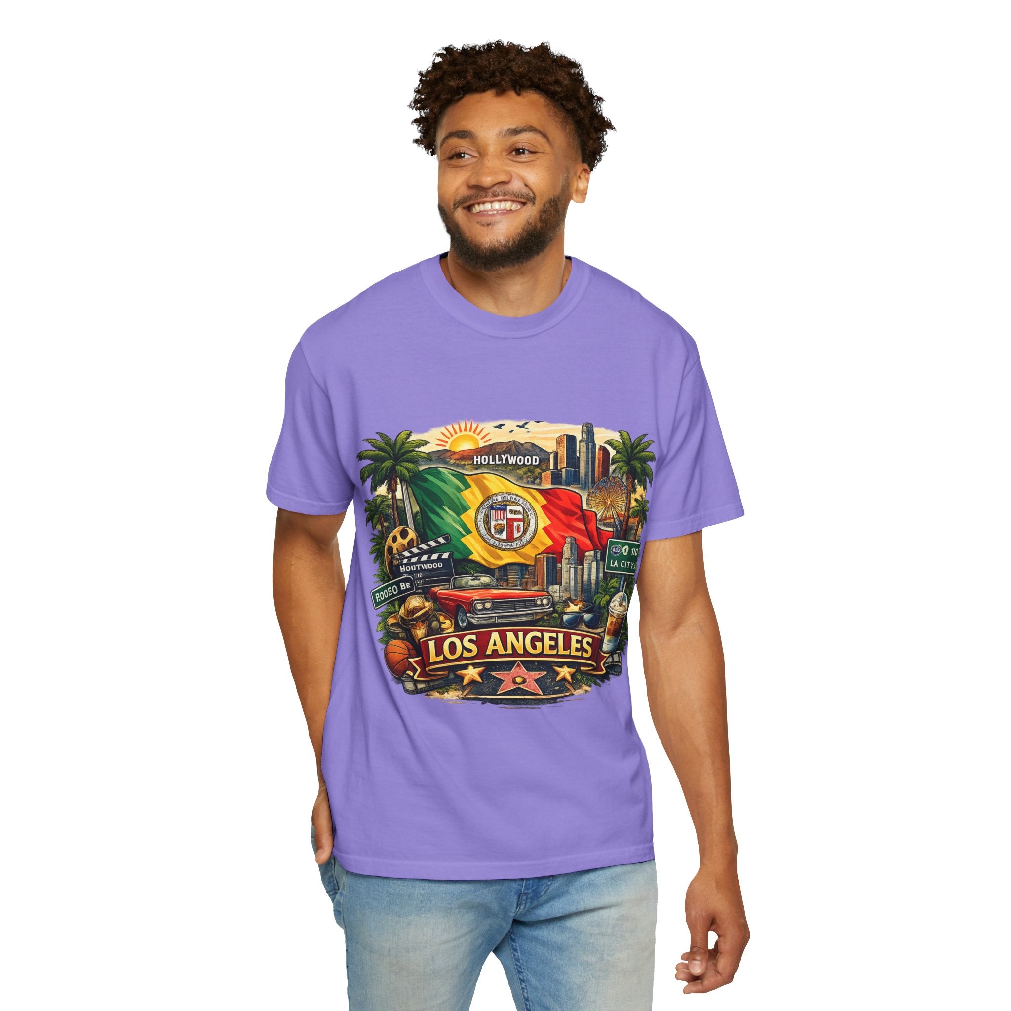Los Angeles Vintage Graphic T-Shirt — LA Cityscape & Palm Trees Design
