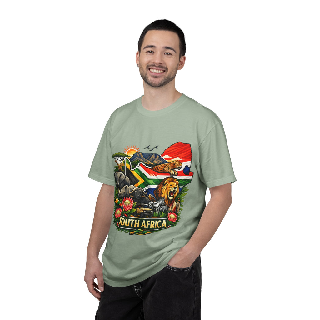 South Africa Wildlife Graphic T-Shirt — Lion, Rhino & Protea Design