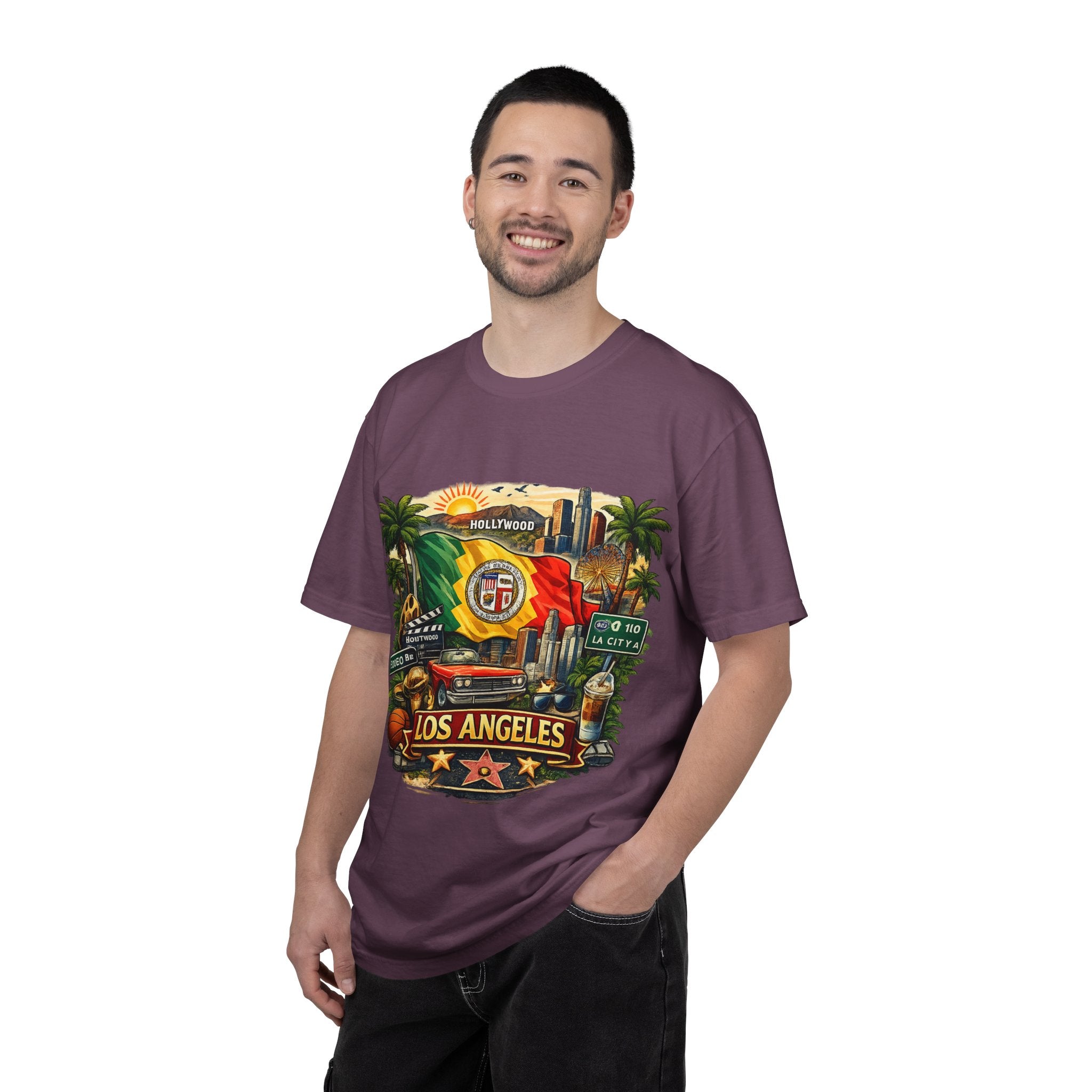 Los Angeles Vintage Graphic T-Shirt — LA Cityscape & Palm Trees Design