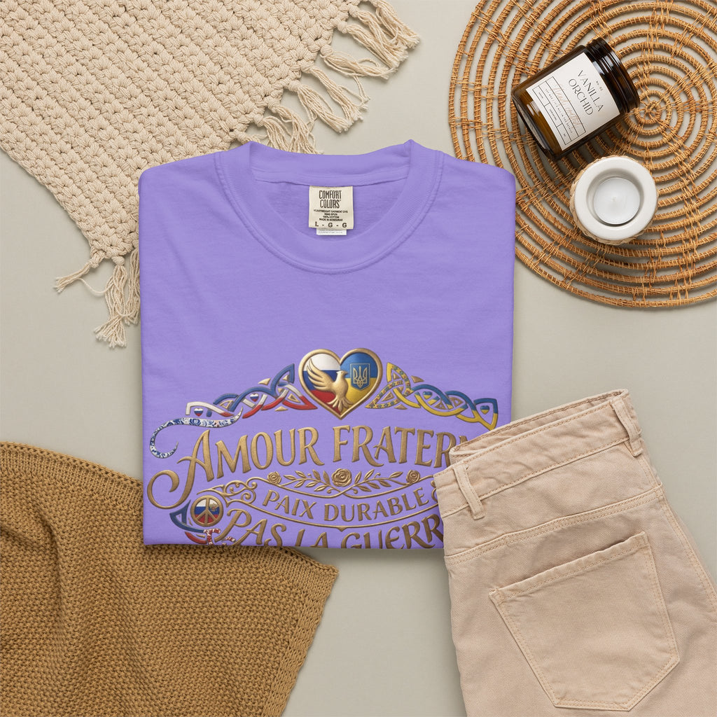 T-Shirt — Amour Fraternel "Paix Durable Pas La Guerre" Vintage Heart Peace Design