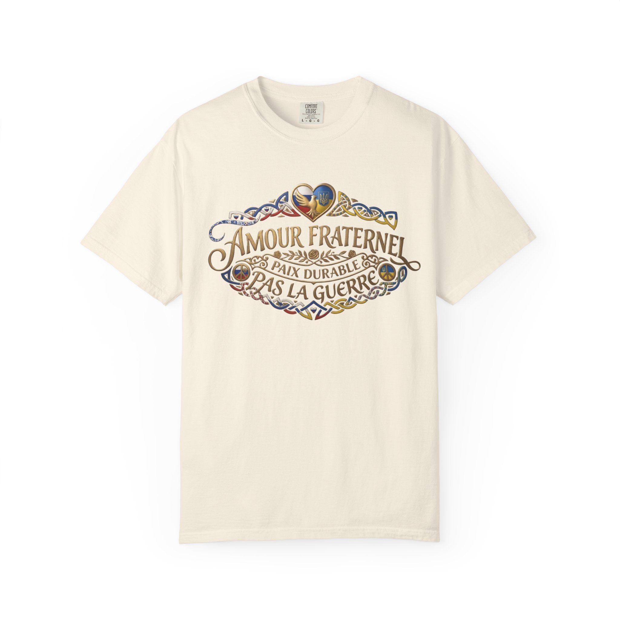 T-Shirt — Amour Fraternel "Paix Durable Pas La Guerre" Vintage Heart Peace Design