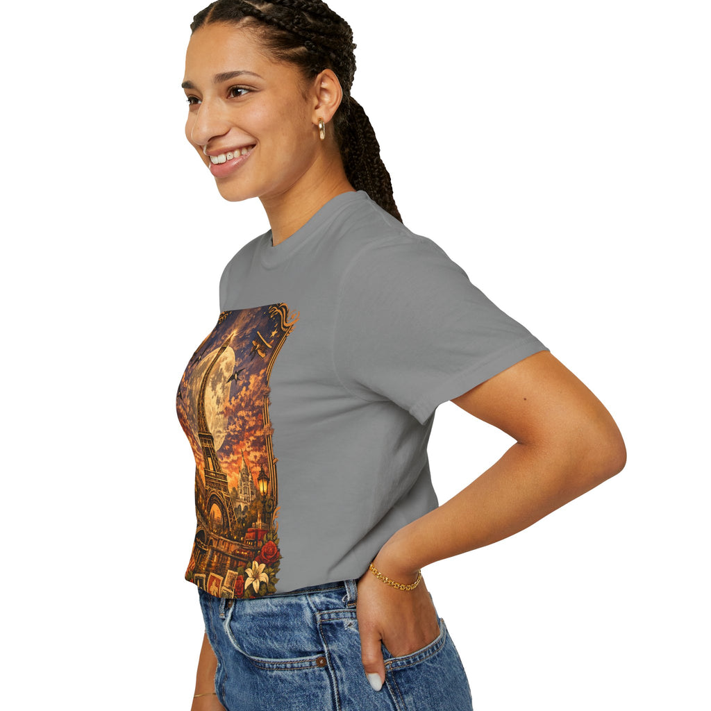 Eiffel Tower Paris Vintage Travel T-Shirt — Moonlit Scenic Souvenir Tee