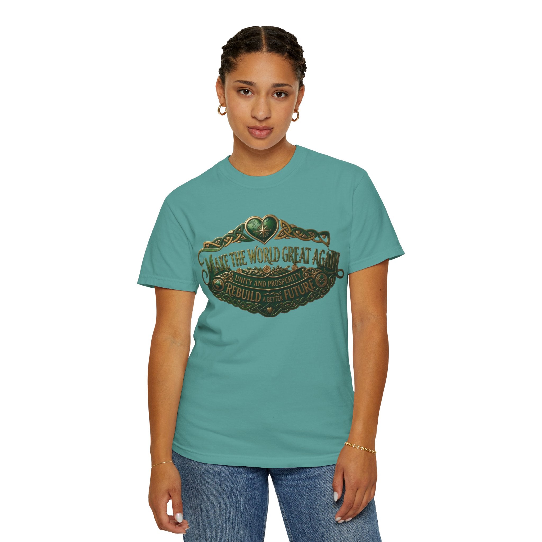 T-Shirt — 'Make the World Great Again' Vintage Green Crest Tee