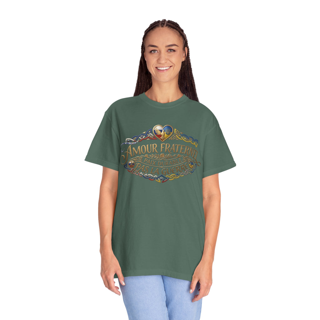 T-Shirt — Amour Fraternel "Paix Durable Pas La Guerre" Vintage Heart Peace Design