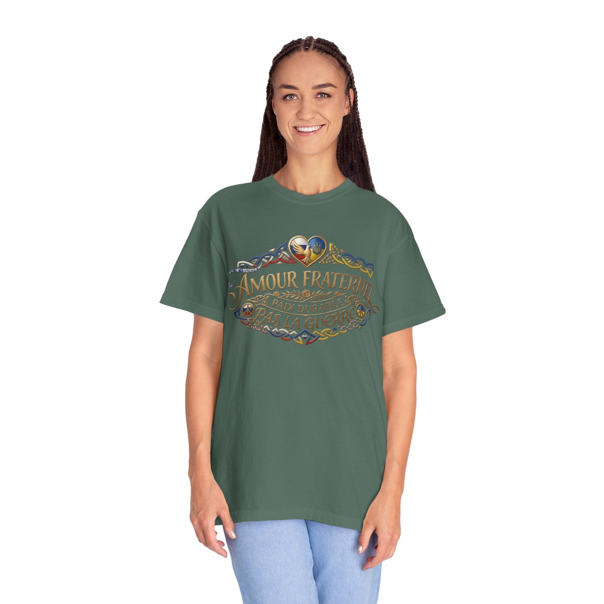 T-Shirt — Amour Fraternel "Paix Durable Pas La Guerre" Vintage Heart Peace Design