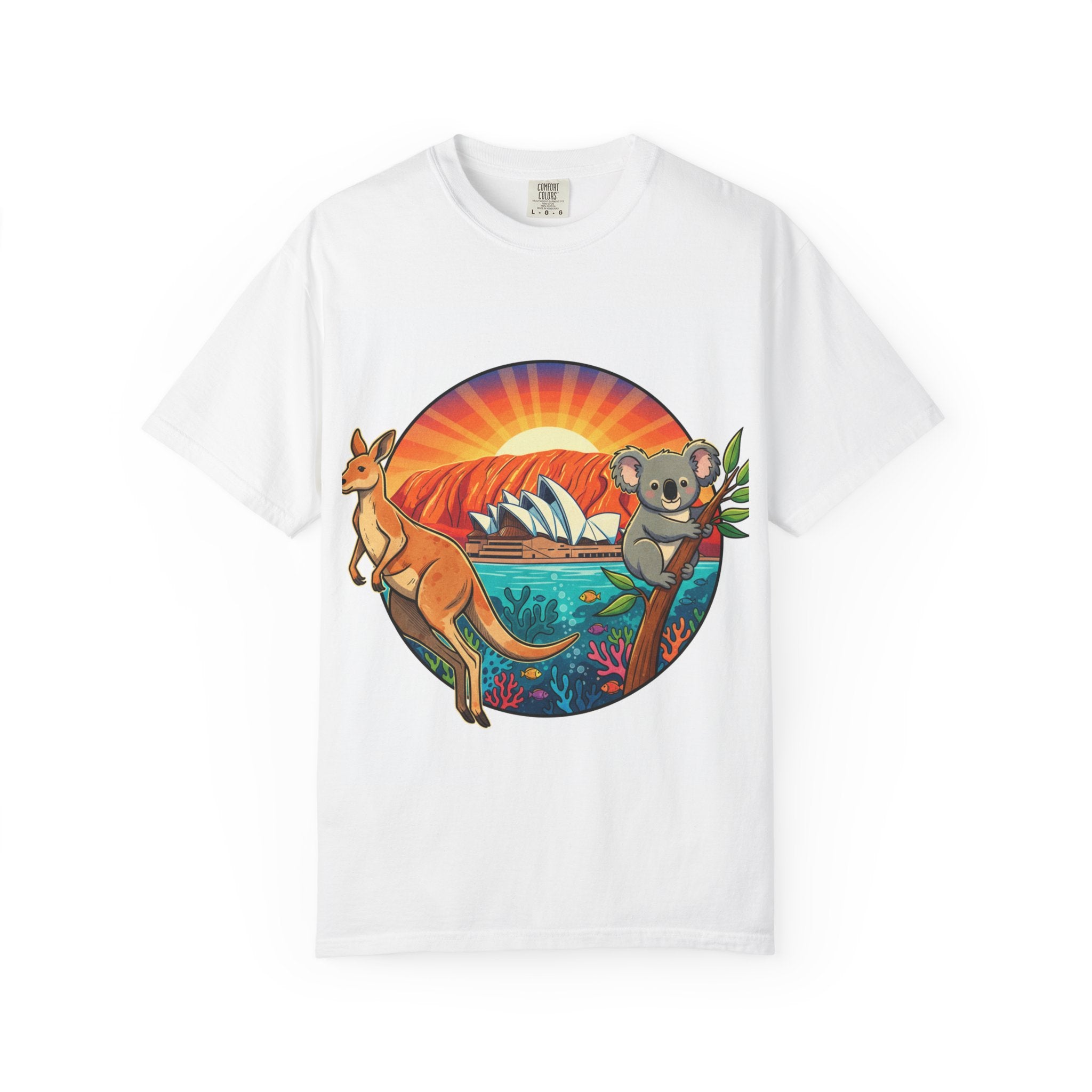 Australian Wildlife Sunset T-Shirt — Kangaroo & Koala Scenic Tee