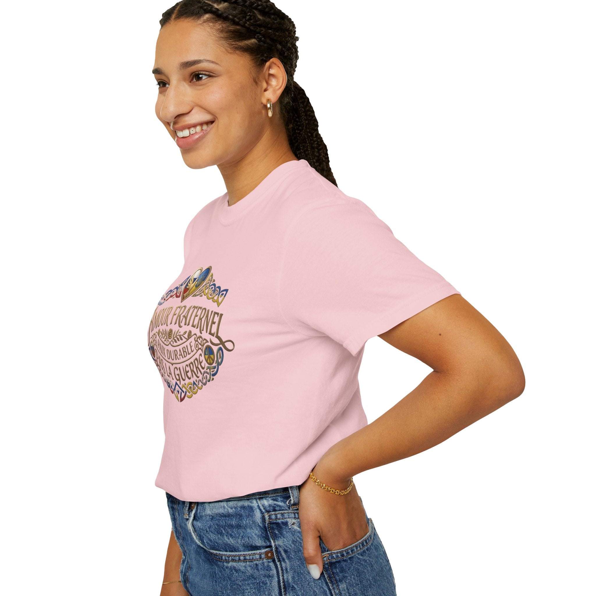 T-Shirt — Amour Fraternel "Paix Durable Pas La Guerre" Vintage Heart Peace Design