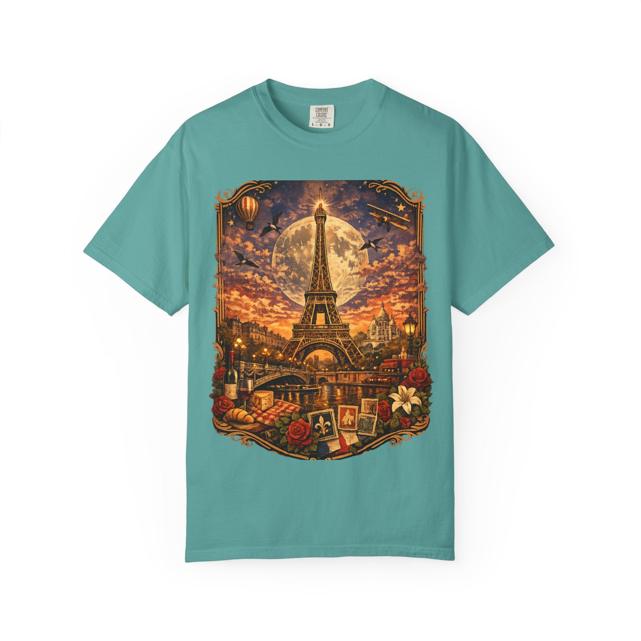 Eiffel Tower Paris Vintage Travel T-Shirt — Moonlit Scenic Souvenir Tee