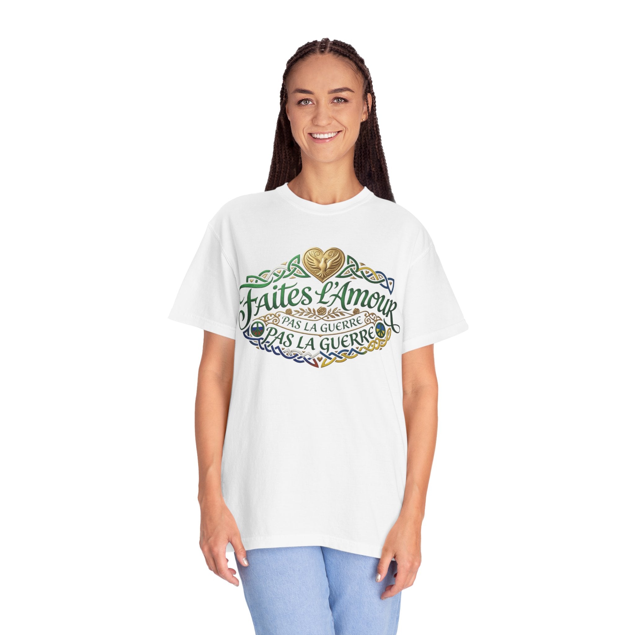 T-Shirt — Faites L'Amour Pas La Guerre Floral Script Graphic Tee