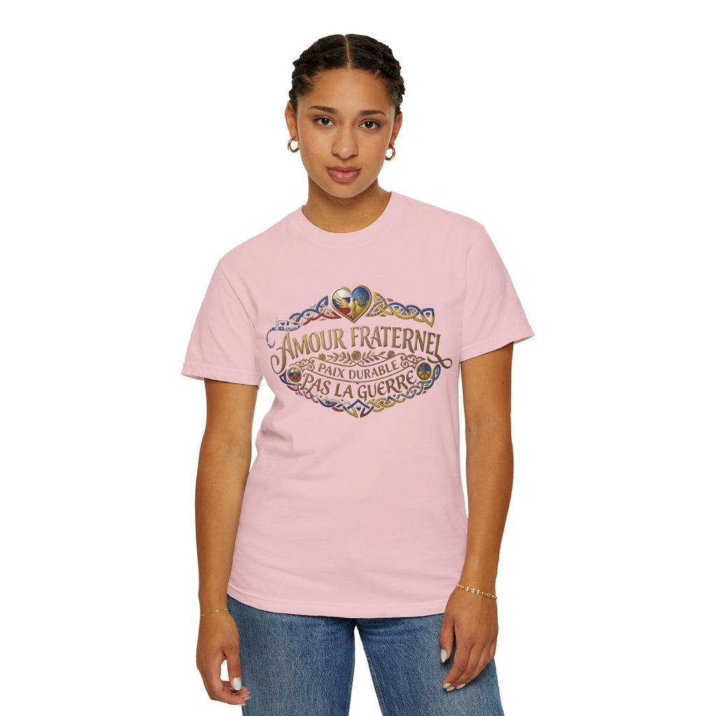 T-Shirt — Amour Fraternel "Paix Durable Pas La Guerre" Vintage Heart Peace Design
