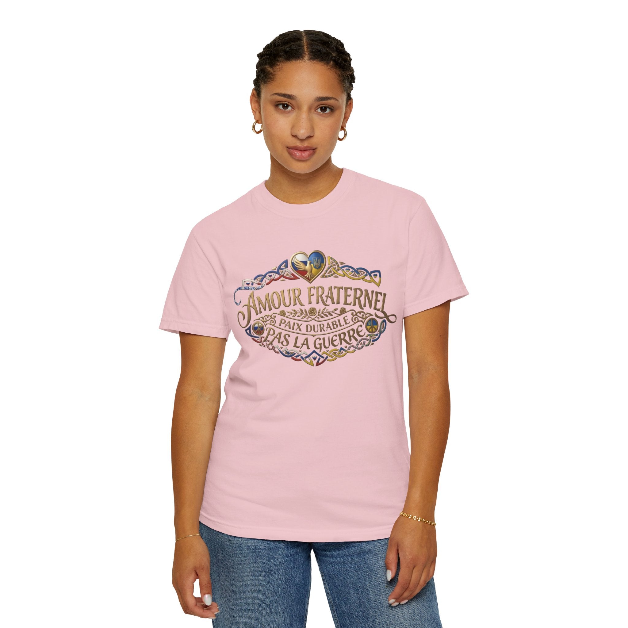 T-Shirt — Amour Fraternel "Paix Durable Pas La Guerre" Vintage Heart Peace Design