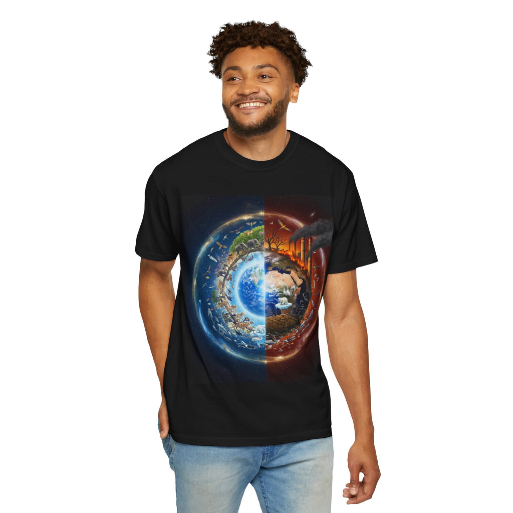Earth Day Split World T-Shirt — Day & Night Planet Graphic Tee