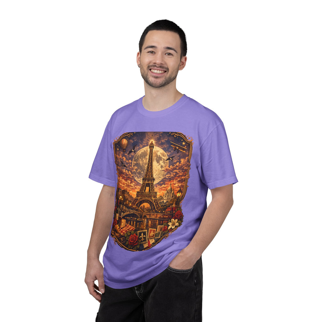 Eiffel Tower Paris Vintage Travel T-Shirt — Moonlit Scenic Souvenir Tee