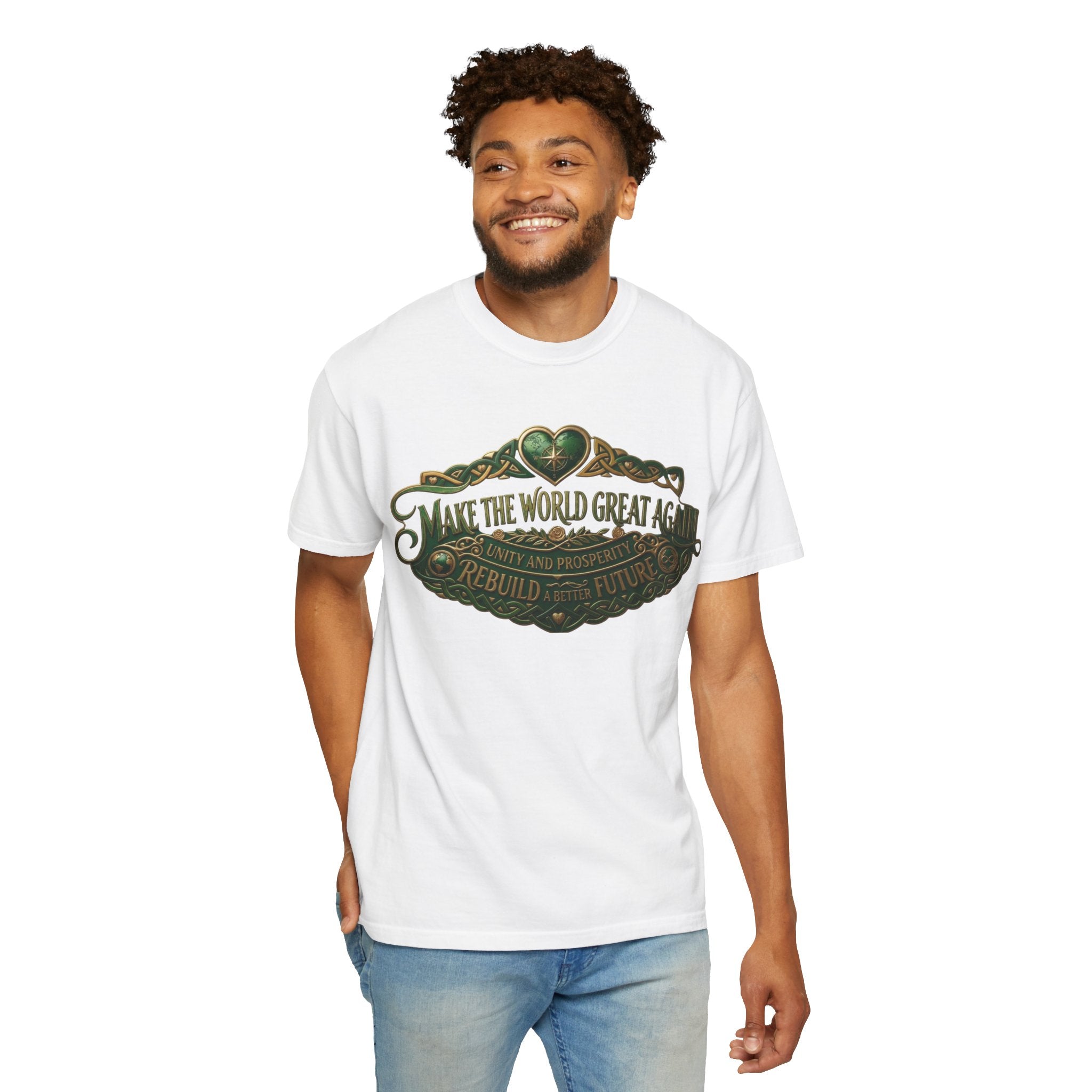 T-Shirt — 'Make the World Great Again' Vintage Green Crest Tee