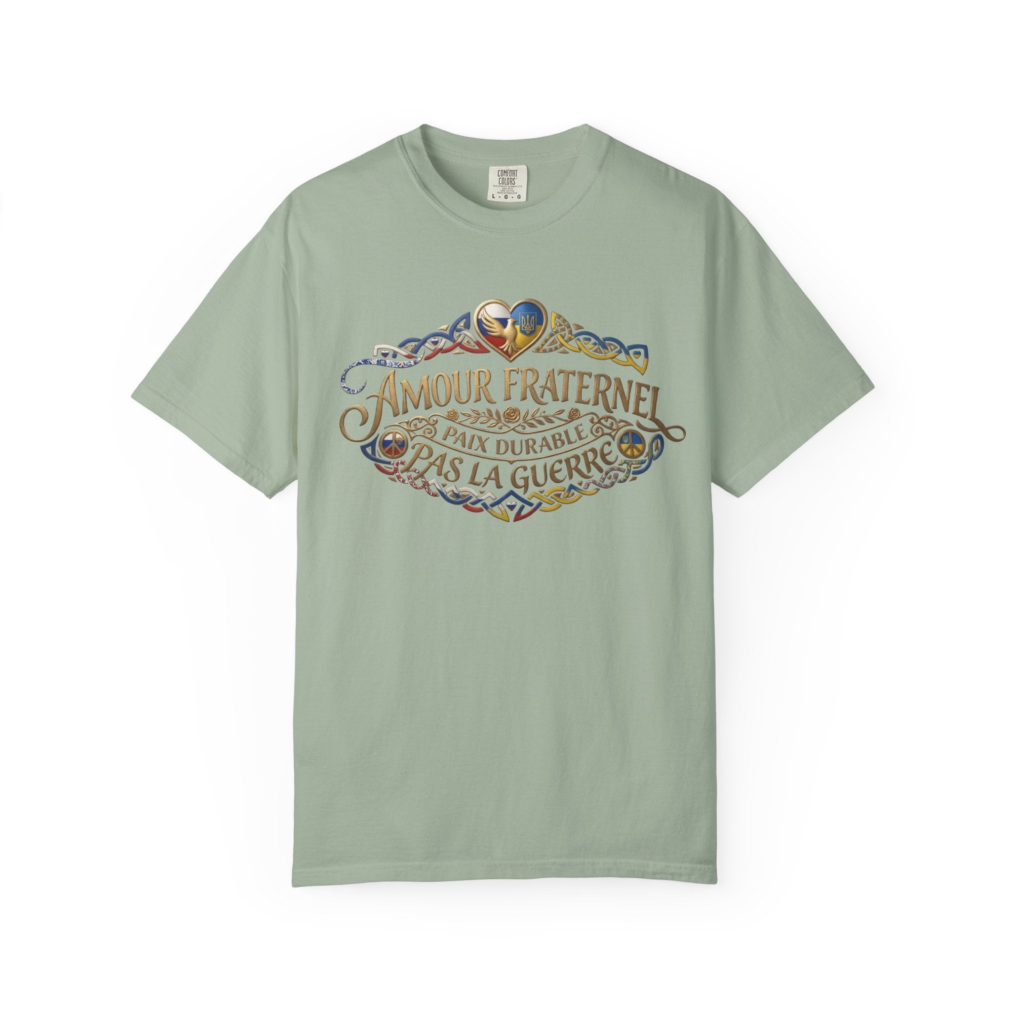 T-Shirt — Amour Fraternel "Paix Durable Pas La Guerre" Vintage Heart Peace Design