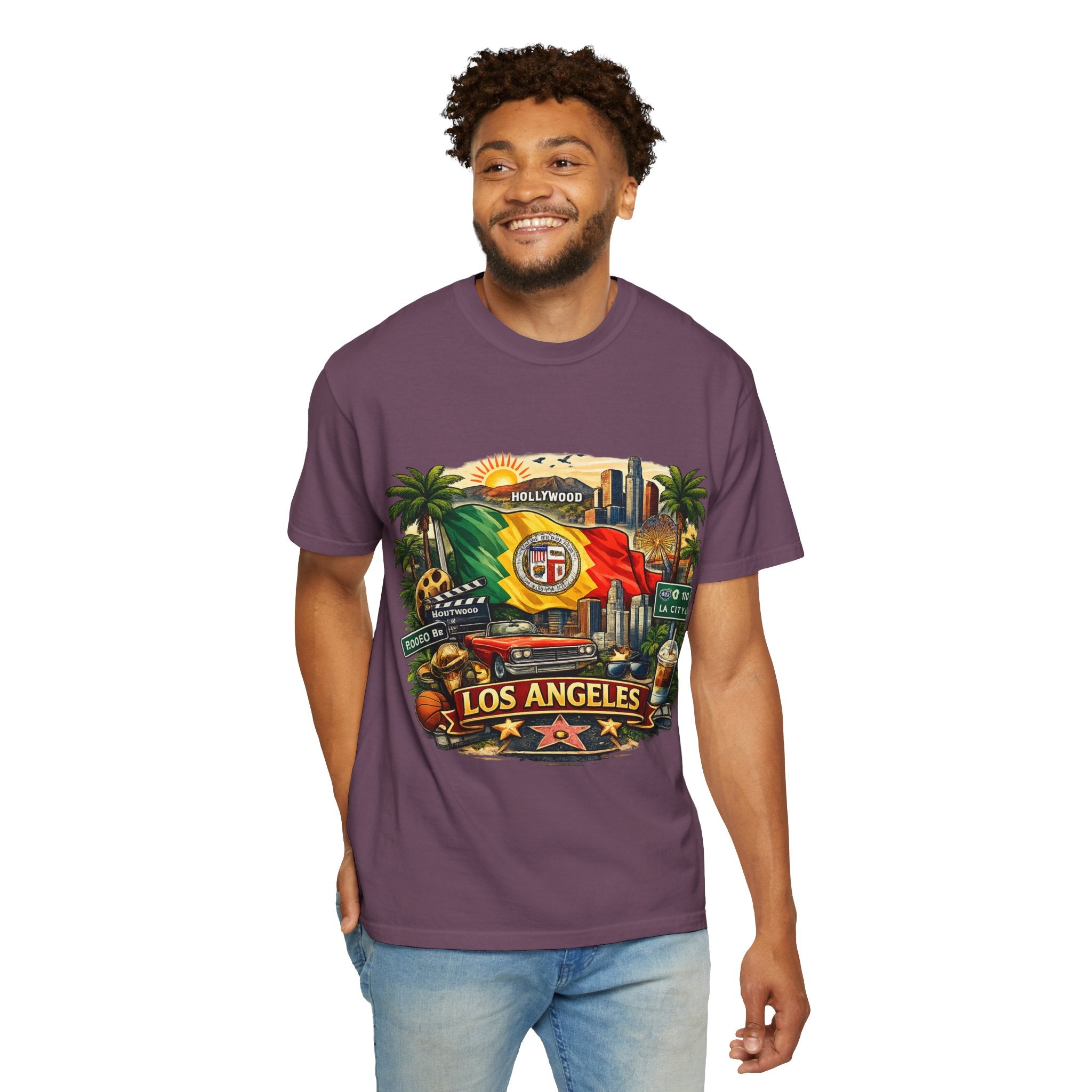 Los Angeles Vintage Graphic T-Shirt — LA Cityscape & Palm Trees Design