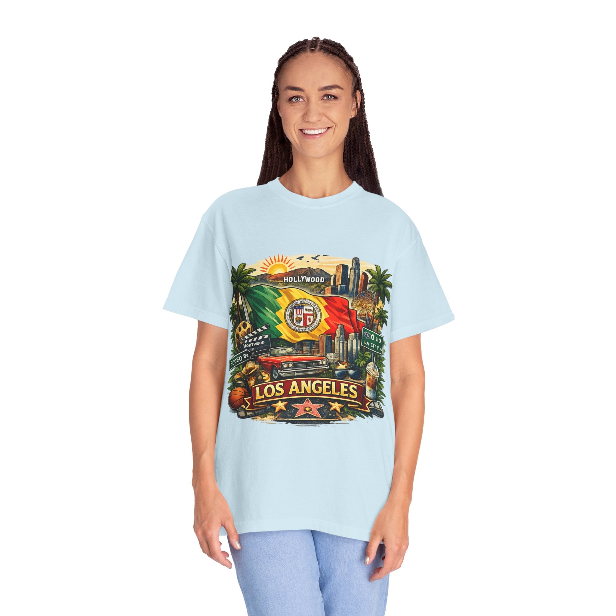 Los Angeles Vintage Graphic T-Shirt — LA Cityscape & Palm Trees Design