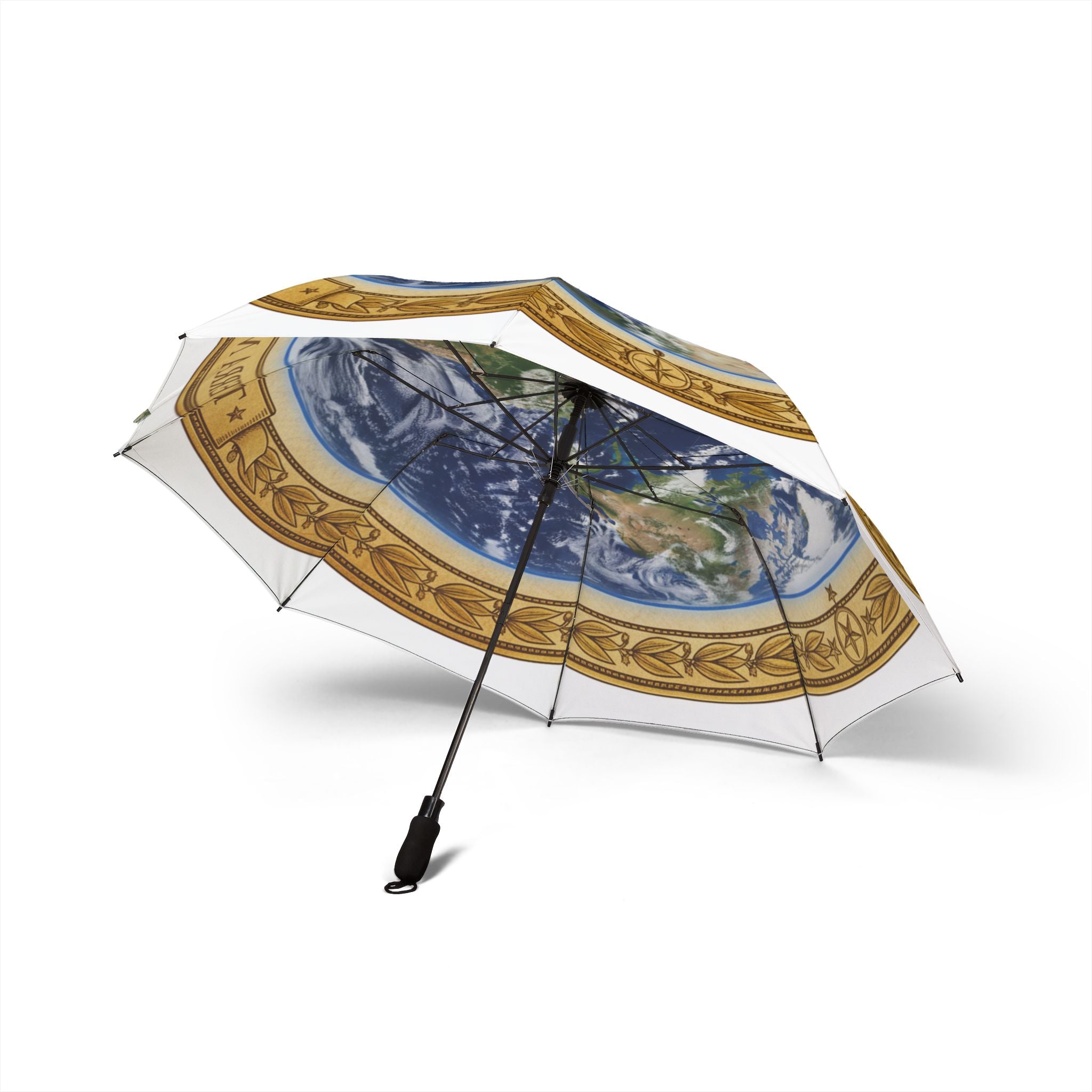 Foldable Umbrella — Vintage Map Earth Globe Print, Compact Semi-Automatic Travel Umbrella