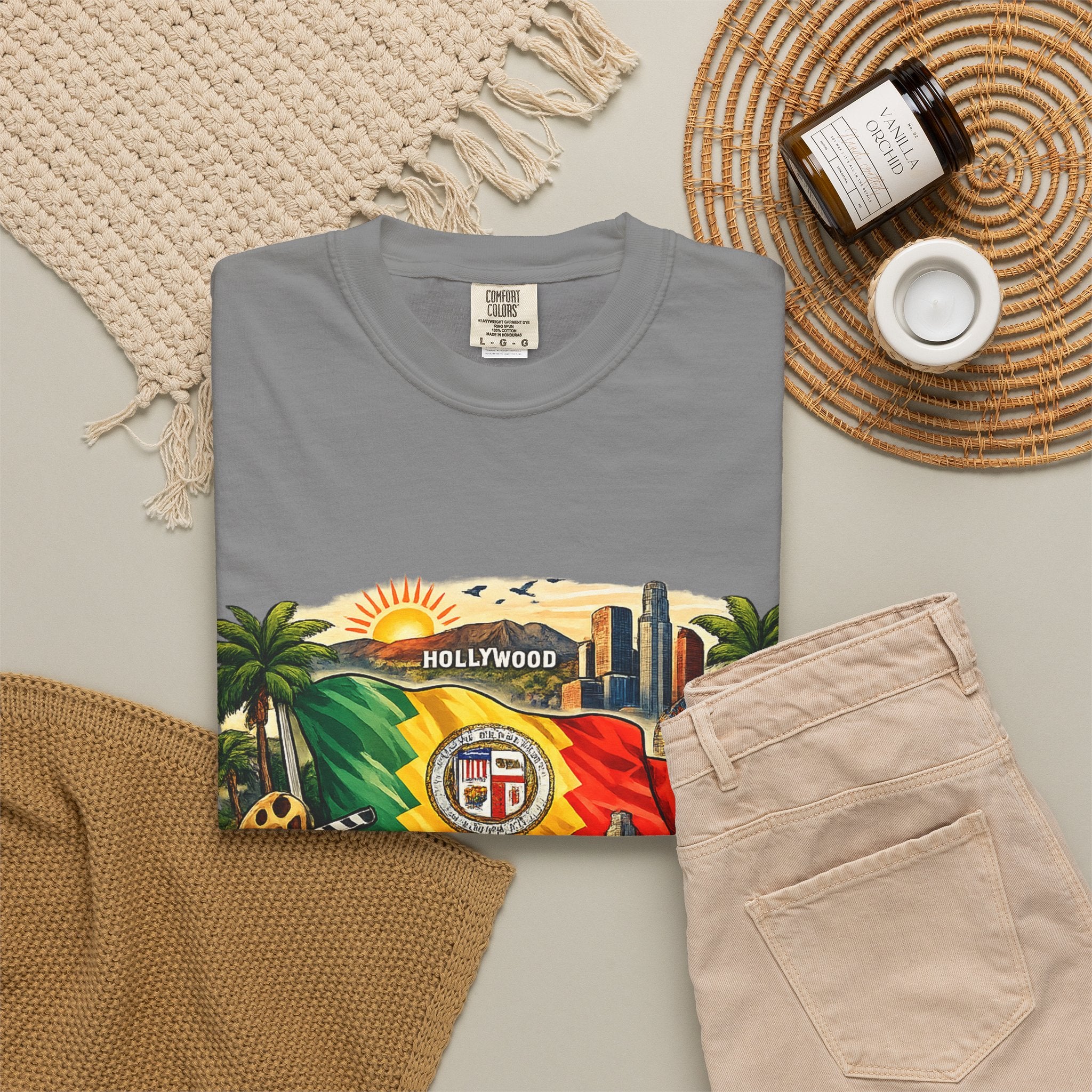 Los Angeles Vintage Graphic T-Shirt — LA Cityscape & Palm Trees Design