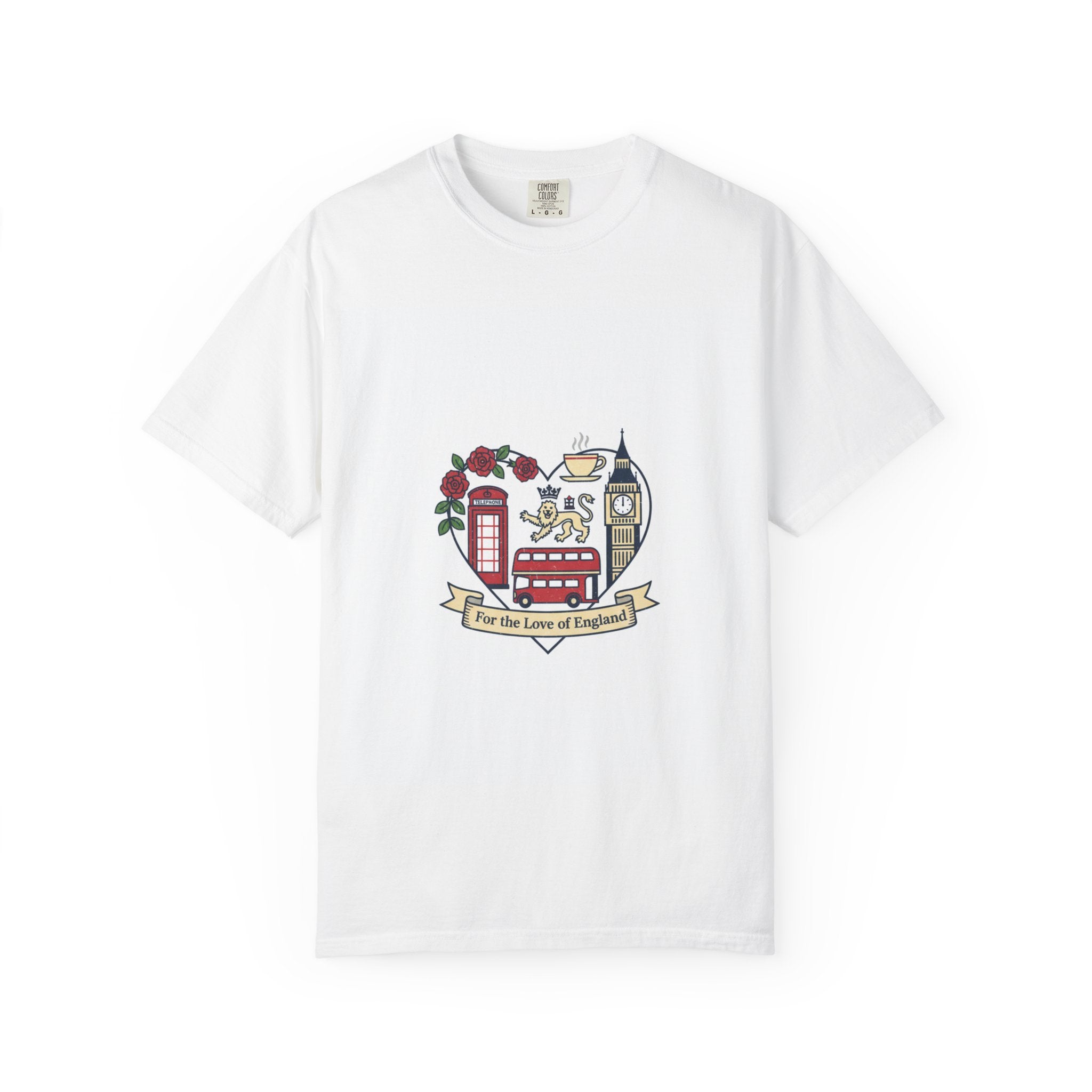 England Love T-Shirt — British Icons Heart Design ("For the Love of England")