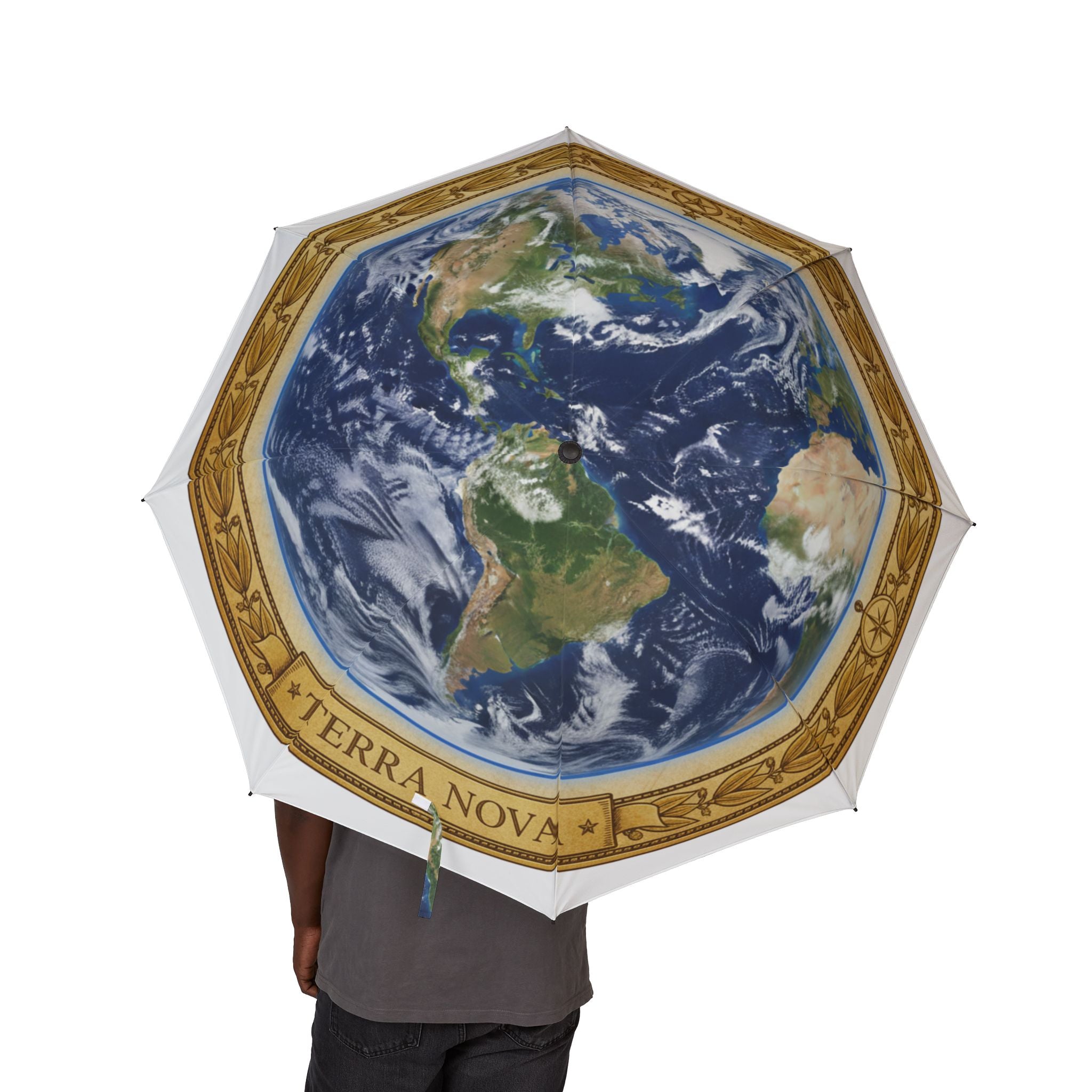 Foldable Umbrella — Vintage Map Earth Globe Print, Compact Semi-Automatic Travel Umbrella