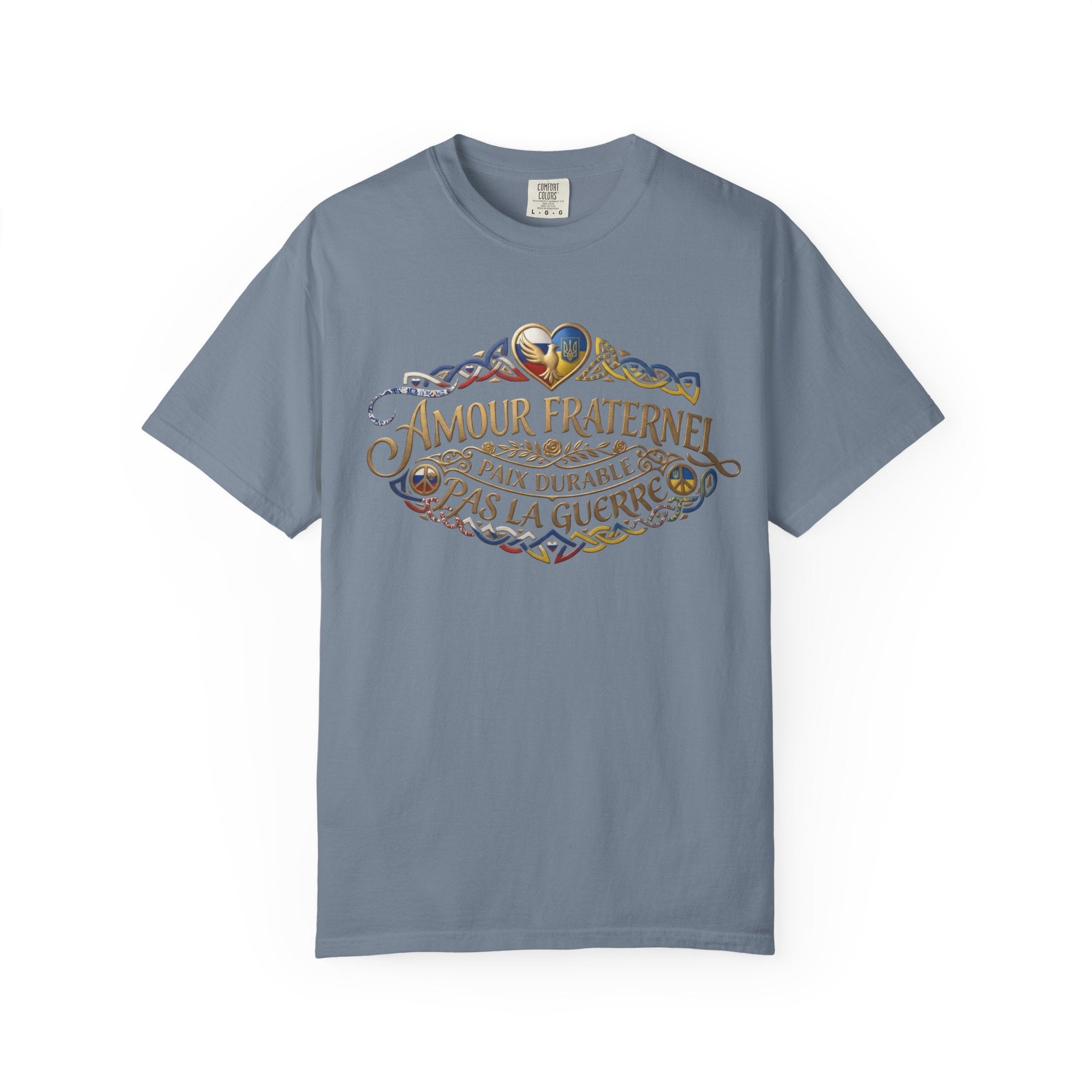 T-Shirt — Amour Fraternel "Paix Durable Pas La Guerre" Vintage Heart Peace Design