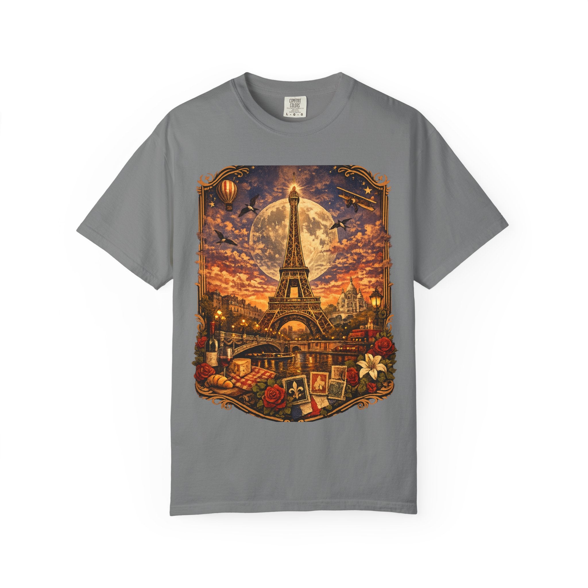 Eiffel Tower Paris Vintage Travel T-Shirt — Moonlit Scenic Souvenir Tee