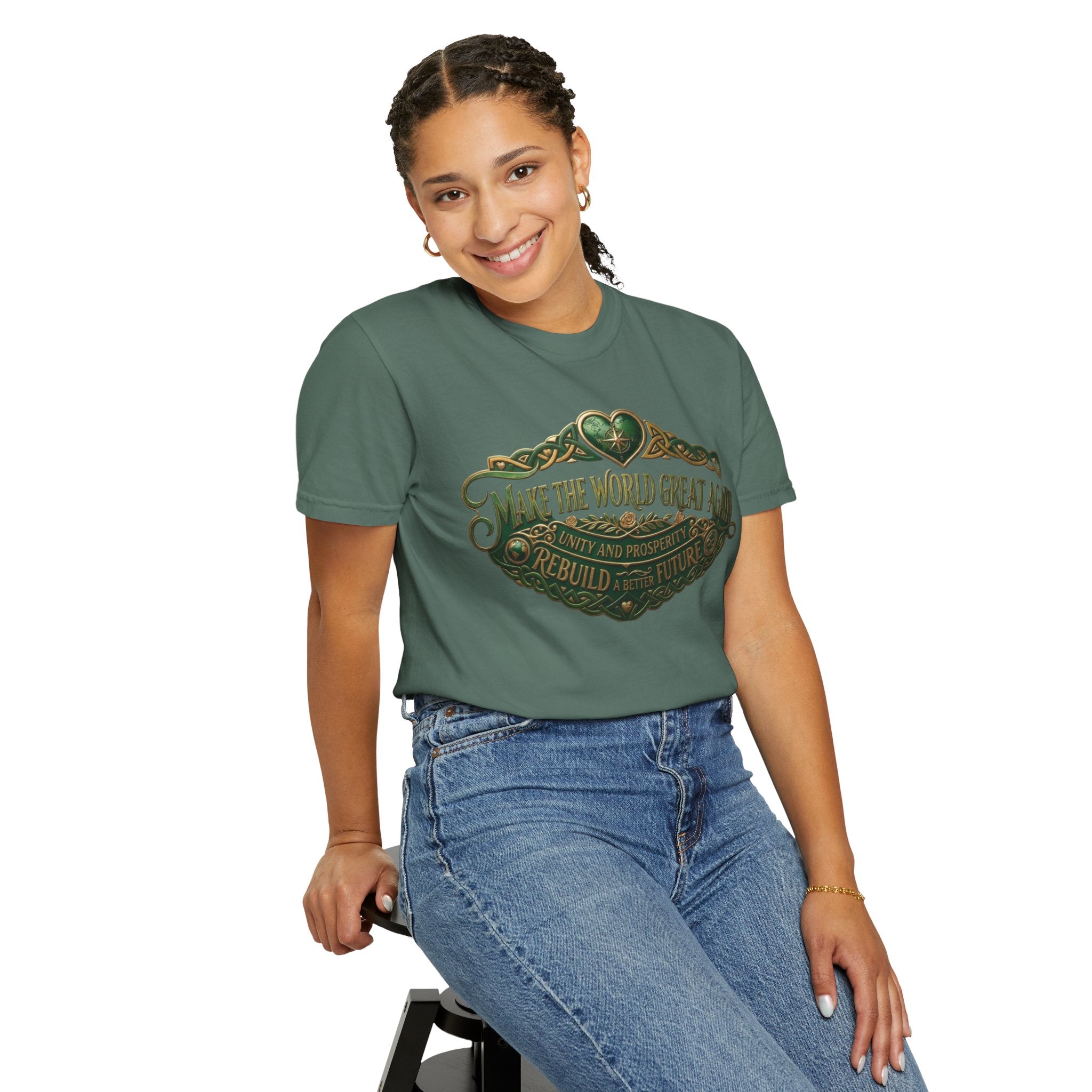 T-Shirt — 'Make the World Great Again' Vintage Green Crest Tee