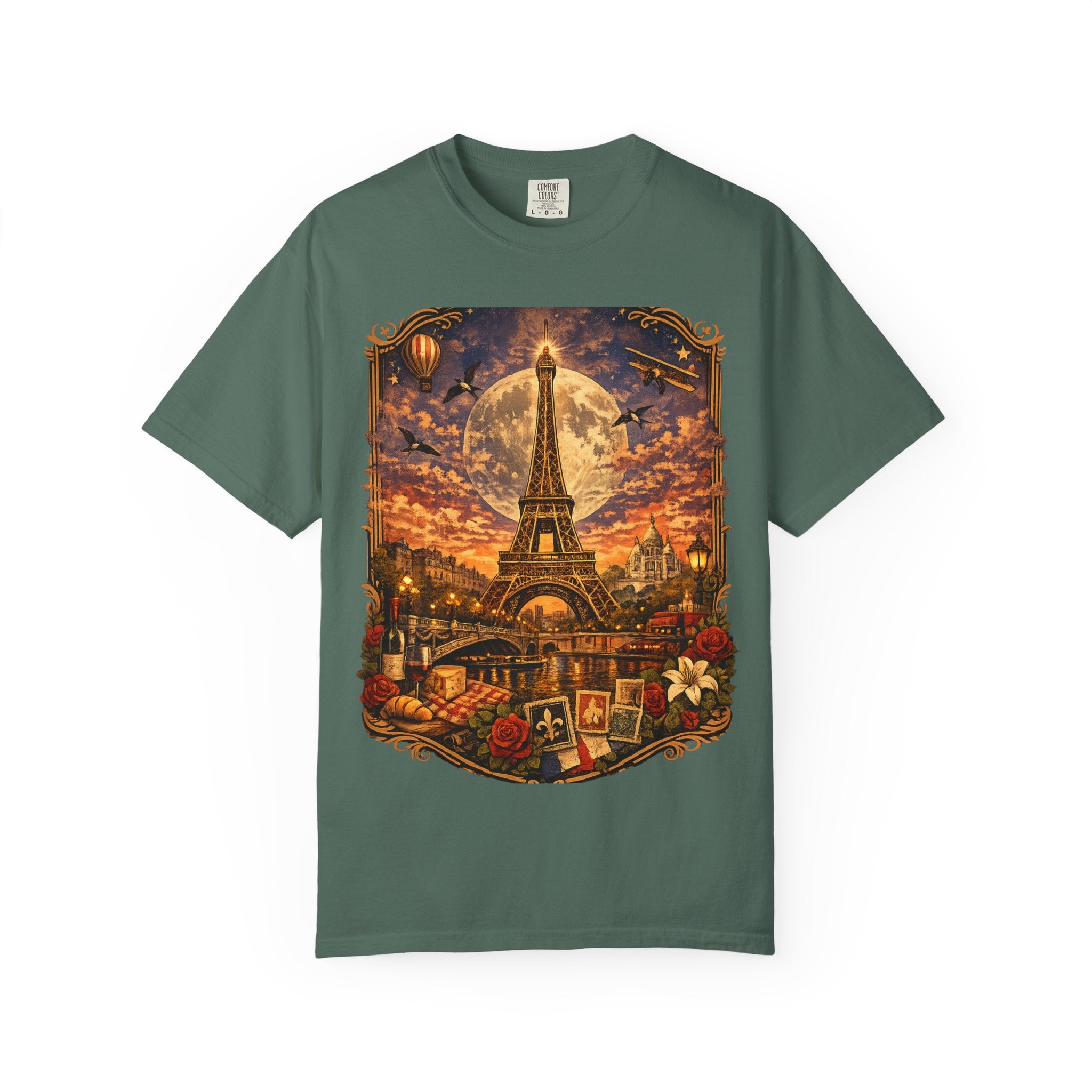 Eiffel Tower Paris Vintage Travel T-Shirt — Moonlit Scenic Souvenir Tee